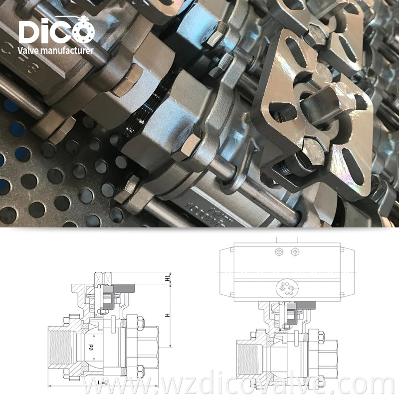 DICO Inversión Casting Material de construcción CF8/CF8M ISO5211 Pad 3pc Válvula de bola flotante industrial
